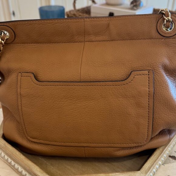 Tory Burch Marion Whipstitch Leather Saddle Convertible Chain Crossbody Tan Bag - Picture 4 of 6